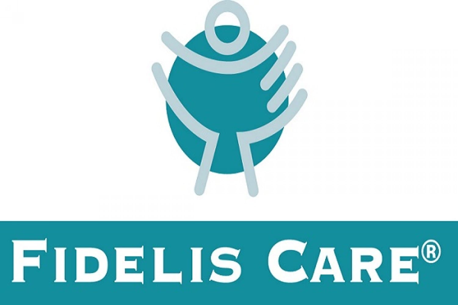 A blue and white logo of the company fidelis care.