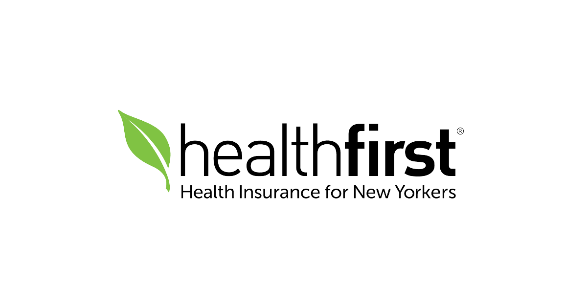 A black and white logo of health first